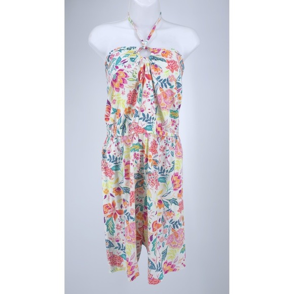 Old Navy Pants - Old Navy XXL Floral Halter Neck Romper with Ring Detail Elastic Waist Multicolor